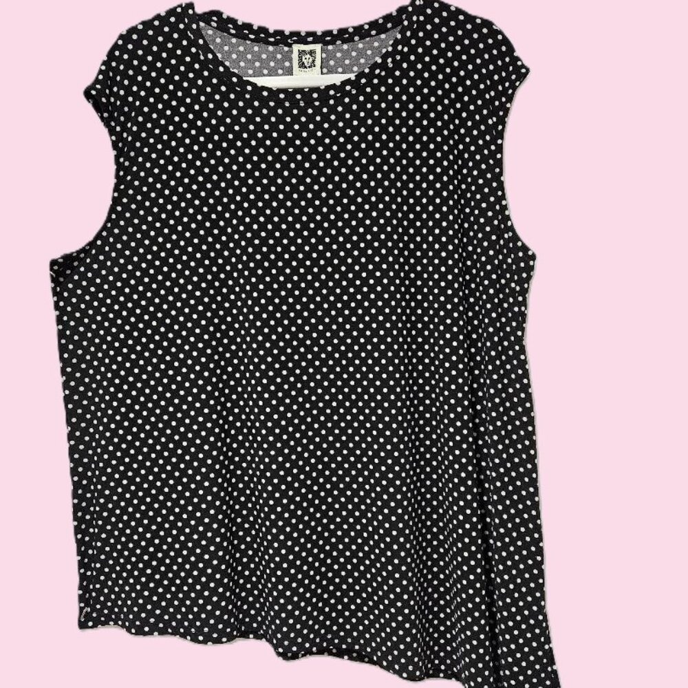 ANNE KLEIN BLACK & WHITE POLKA DOT TANK TOP 2X CRUISE RESORT TRAVEL TUNIC